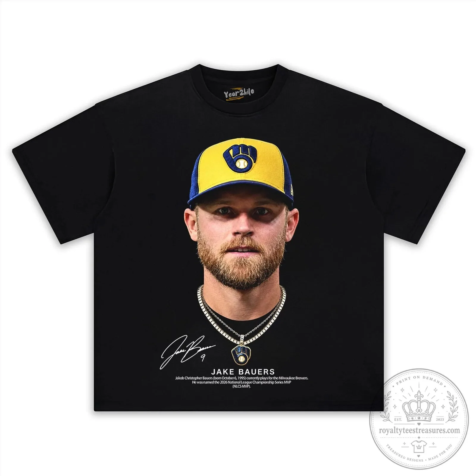 Jake Bauers Milwaukee Brewers Baseball Player Portrait Graphic T-Shirt
