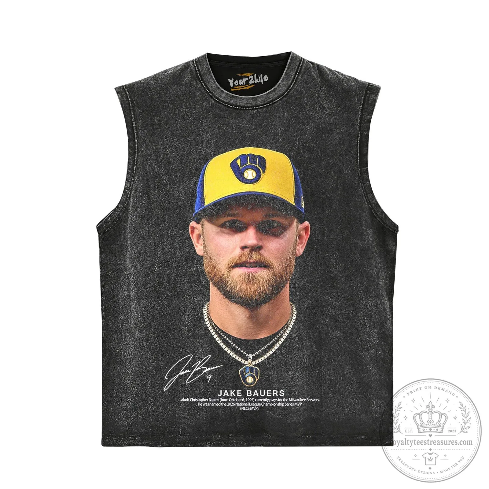 Jake Bauers Milwaukee Brewers Baseball Player Portrait Graphic T-Shirt 9 Jake Bauers Milwaukee Brewers Baseball Player Portrait Graphic T-Shirt