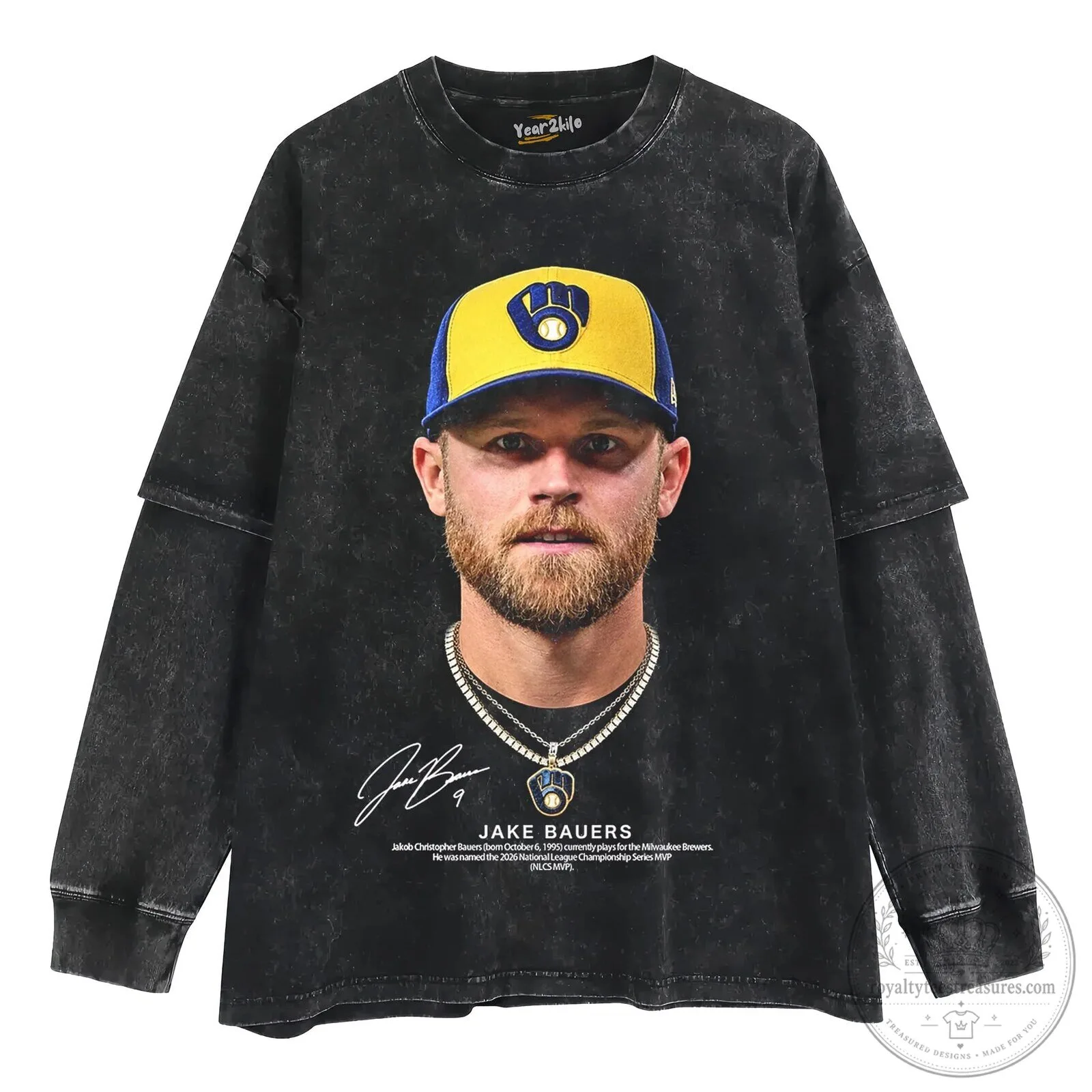 Jake Bauers Milwaukee Brewers Baseball Player Portrait Graphic T-Shirt 10 Jake Bauers Milwaukee Brewers Baseball Player Portrait Graphic T-Shirt