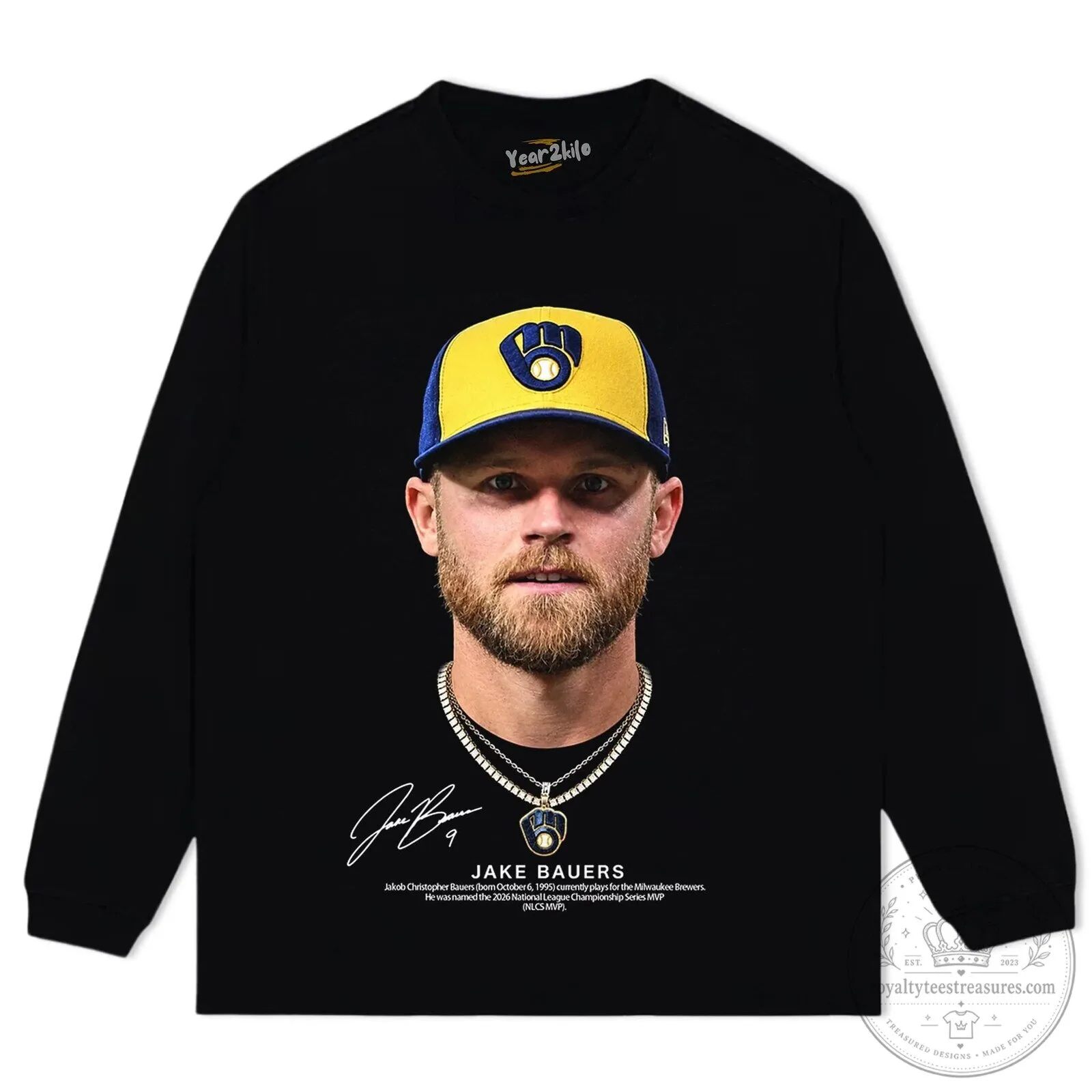 Jake Bauers Milwaukee Brewers Baseball Player Portrait Graphic T-Shirt 11 Jake Bauers Milwaukee Brewers Baseball Player Portrait Graphic T-Shirt
