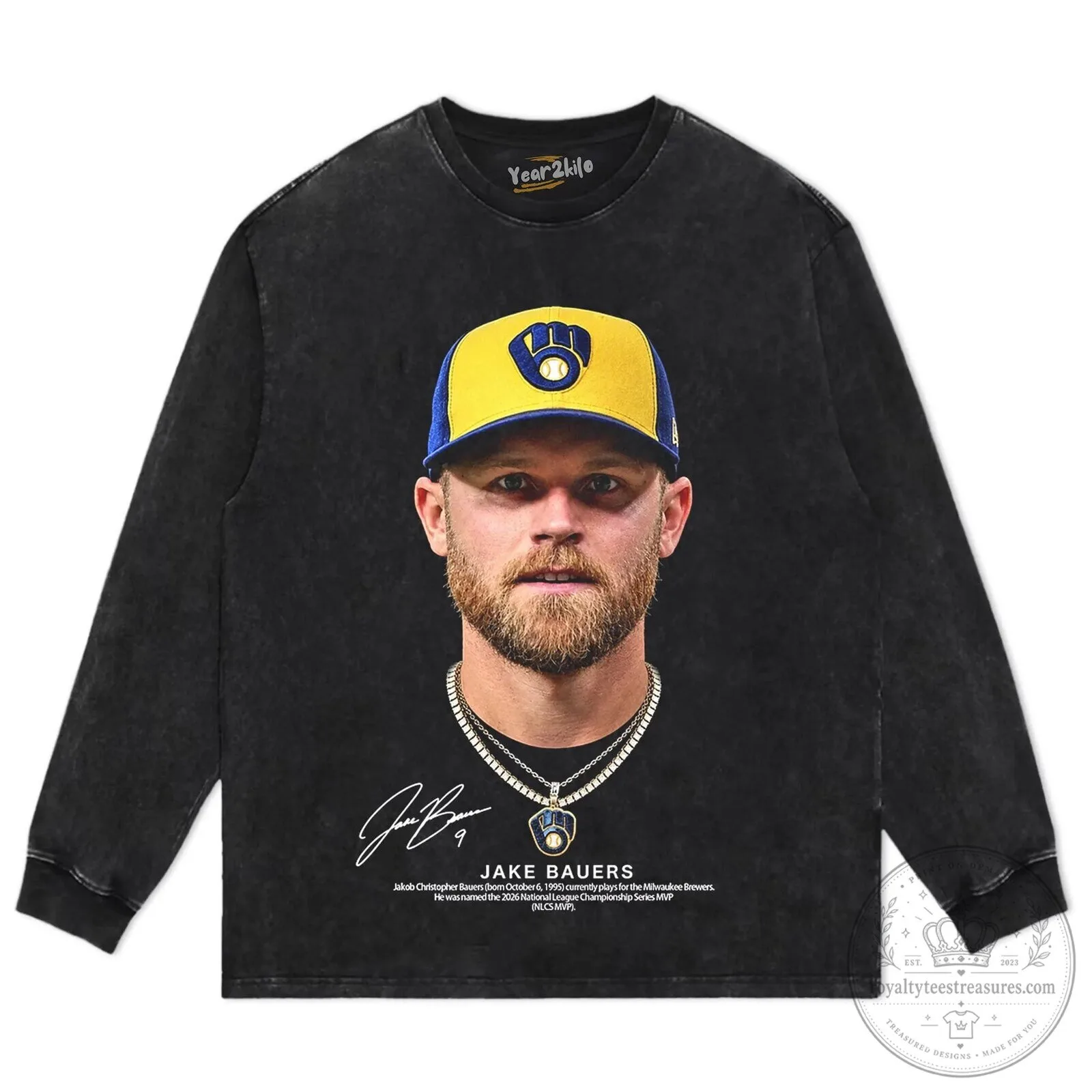 Jake Bauers Milwaukee Brewers Baseball Player Portrait Graphic T-Shirt 12 Jake Bauers Milwaukee Brewers Baseball Player Portrait Graphic T-Shirt