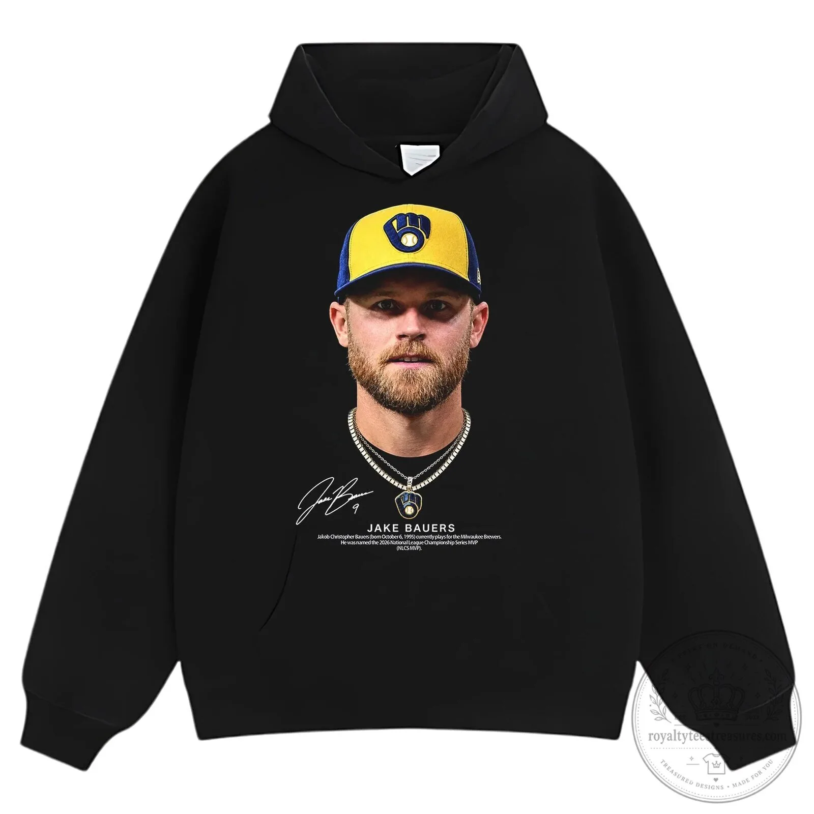 Jake Bauers Milwaukee Brewers Baseball Player Portrait Graphic T-Shirt 13 Jake Bauers Milwaukee Brewers Baseball Player Portrait Graphic T-Shirt
