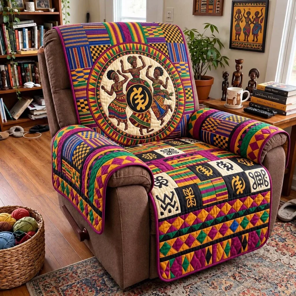 Adinkra Festival Circle Quilted Sofa Cover Protector for Recliner Chair Adinkra Festival Circle Quilted Sofa Cover Protector for Recliner Chair
