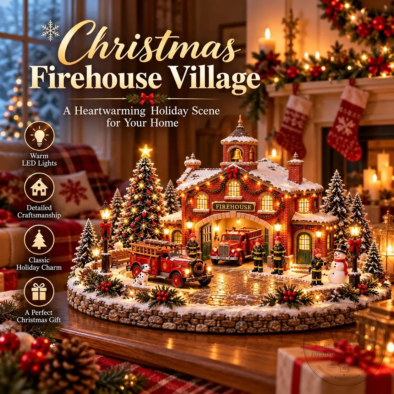 Christmas Firehouse Village with LED Lights and Vintage Fire Trucks Holiday Display 7 Christmas Firehouse Village with LED Lights and Vintage Fire Trucks Holiday Display