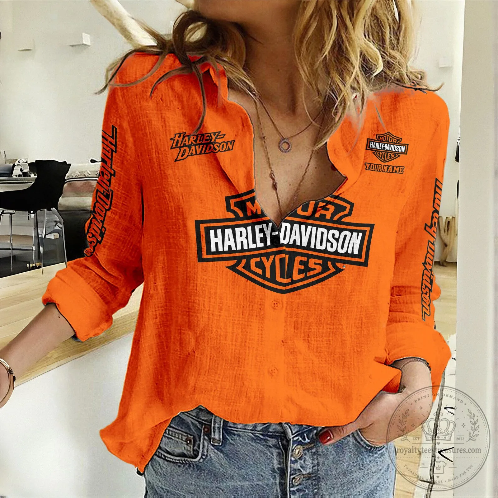 Harley-Davidson Motorcycles Women's Casual Long-Sleeve Button-Up Shirt