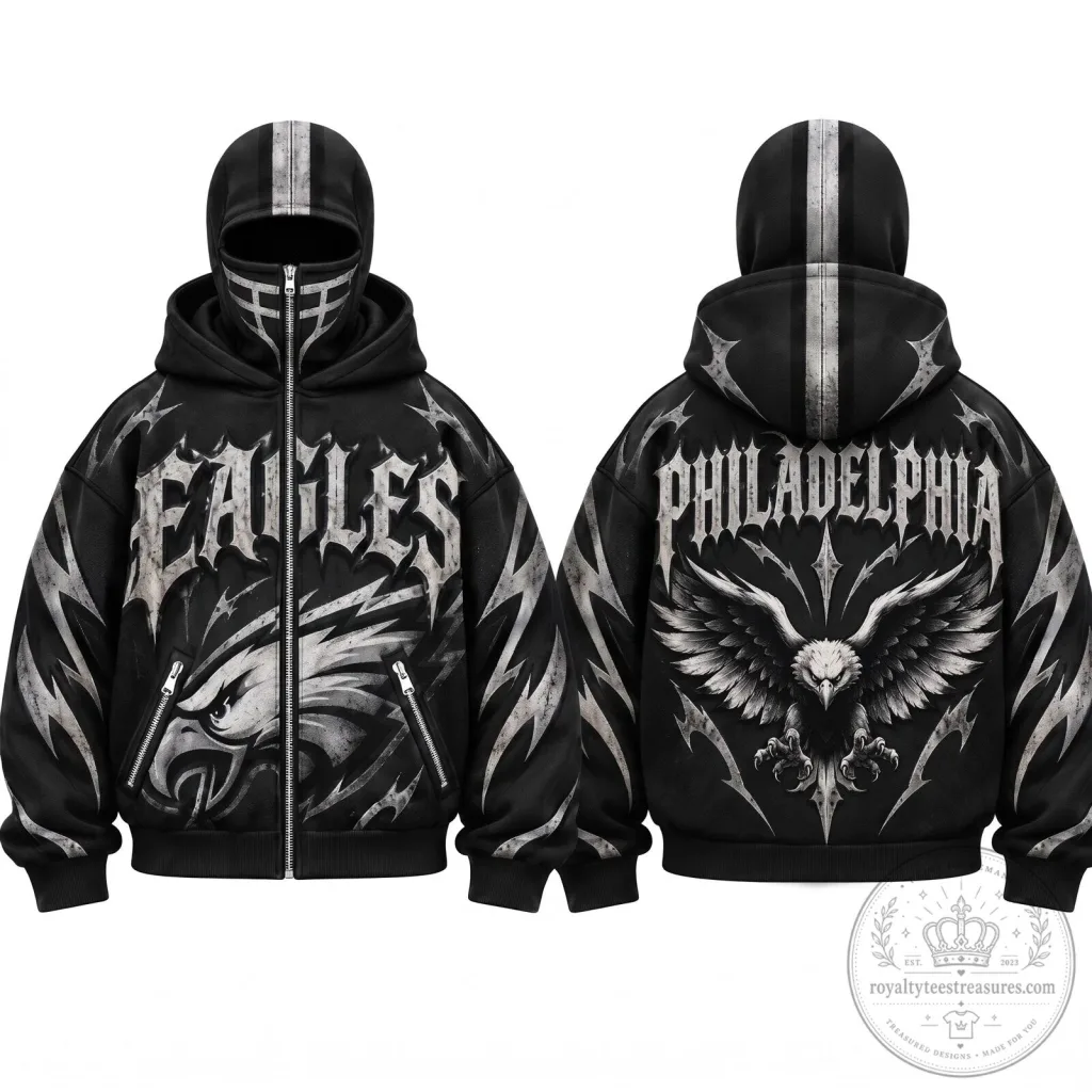 Philadelphia Eagles Gothic Style Full-Zip Hoodie with Mask Philadelphia Eagles Gothic Style Full-Zip Hoodie with Mask