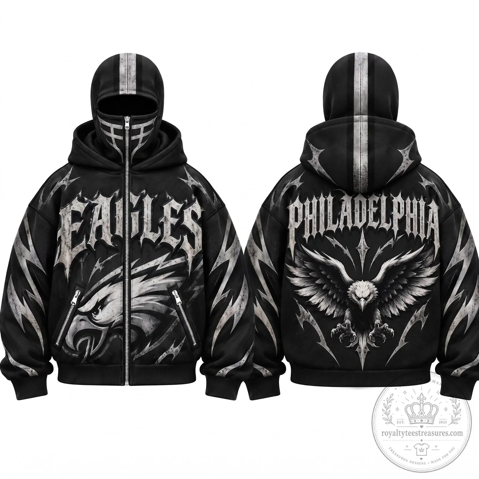 Philadelphia Eagles Gothic Style Full-Zip Hoodie with Mask 4 Philadelphia Eagles Gothic Style Full-Zip Hoodie with Mask