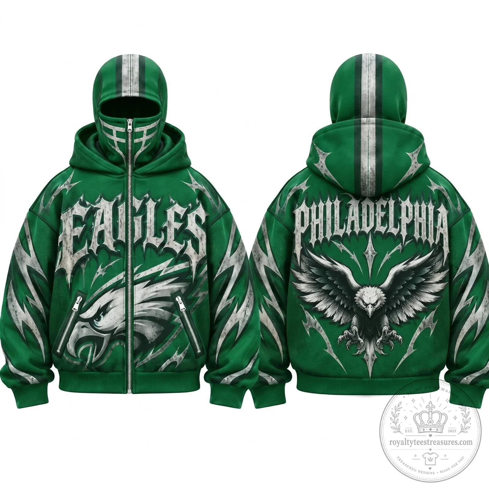 Philadelphia Eagles Gothic Style Full-Zip Hoodie with Mask 5 Philadelphia Eagles Gothic Style Full-Zip Hoodie with Mask