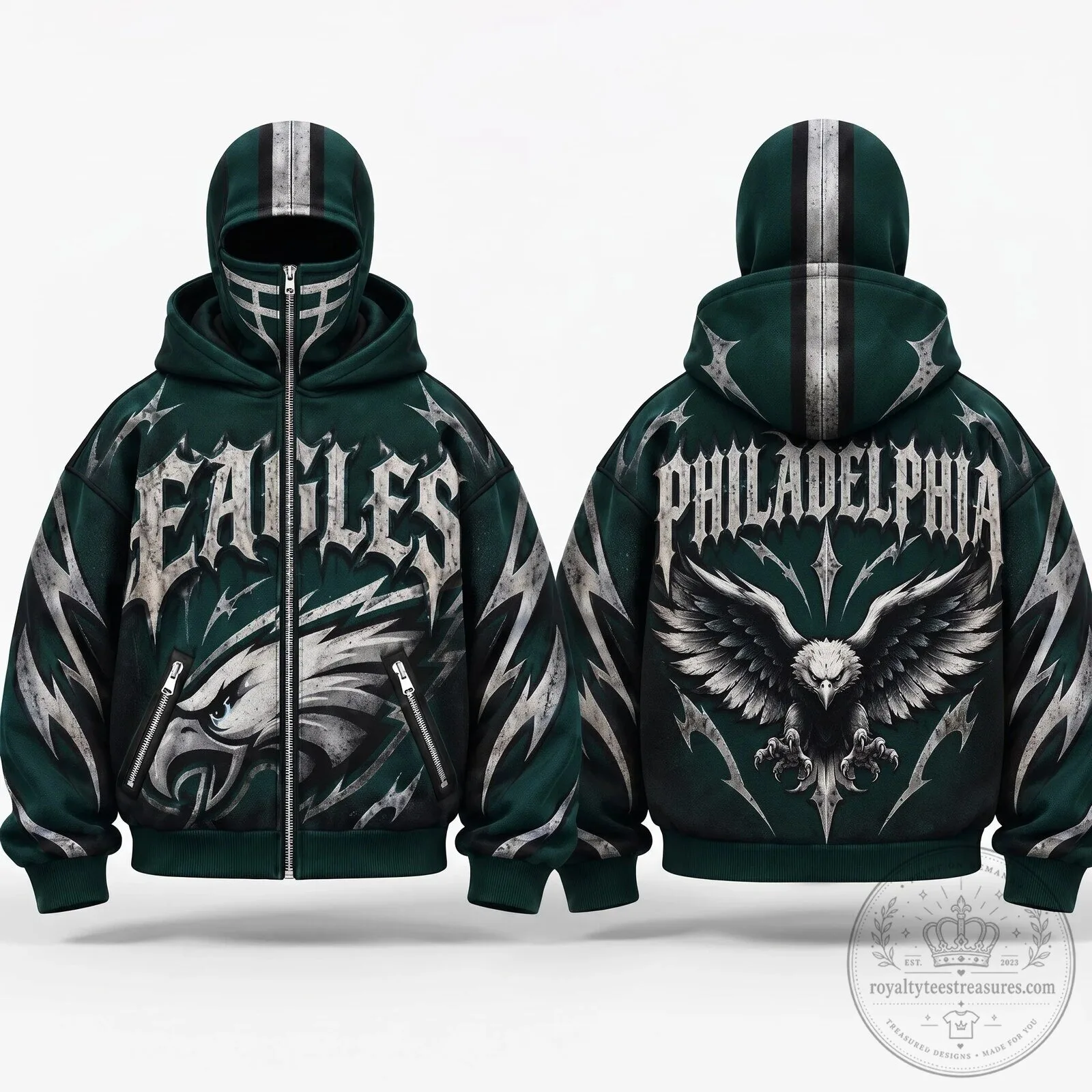 Philadelphia Eagles Gothic Style Full-Zip Hoodie with Mask 6 Philadelphia Eagles Gothic Style Full-Zip Hoodie with Mask