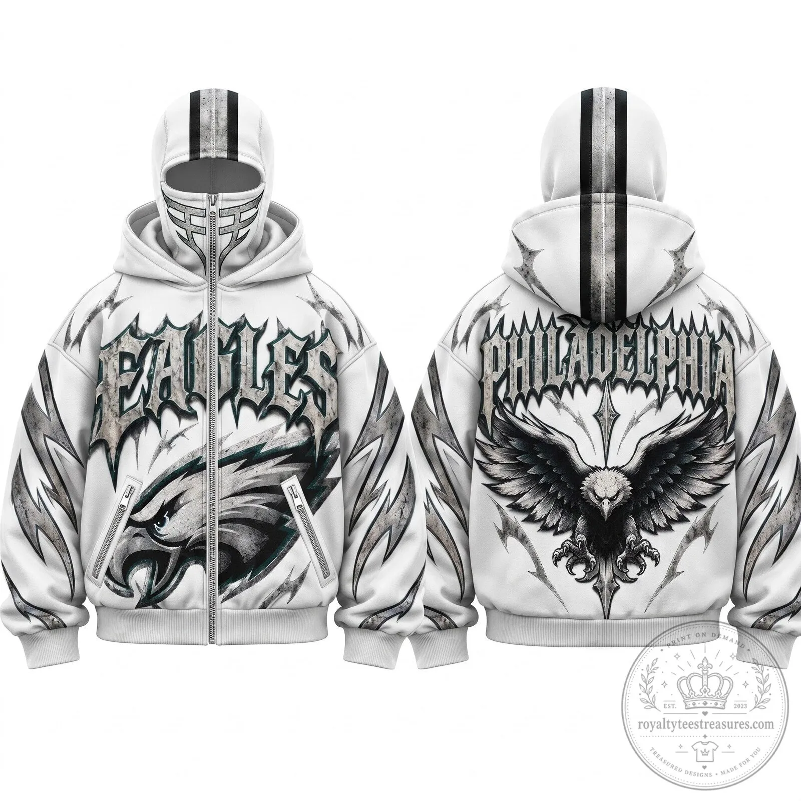 Philadelphia Eagles Gothic Style Full-Zip Hoodie with Mask 7 Philadelphia Eagles Gothic Style Full-Zip Hoodie with Mask
