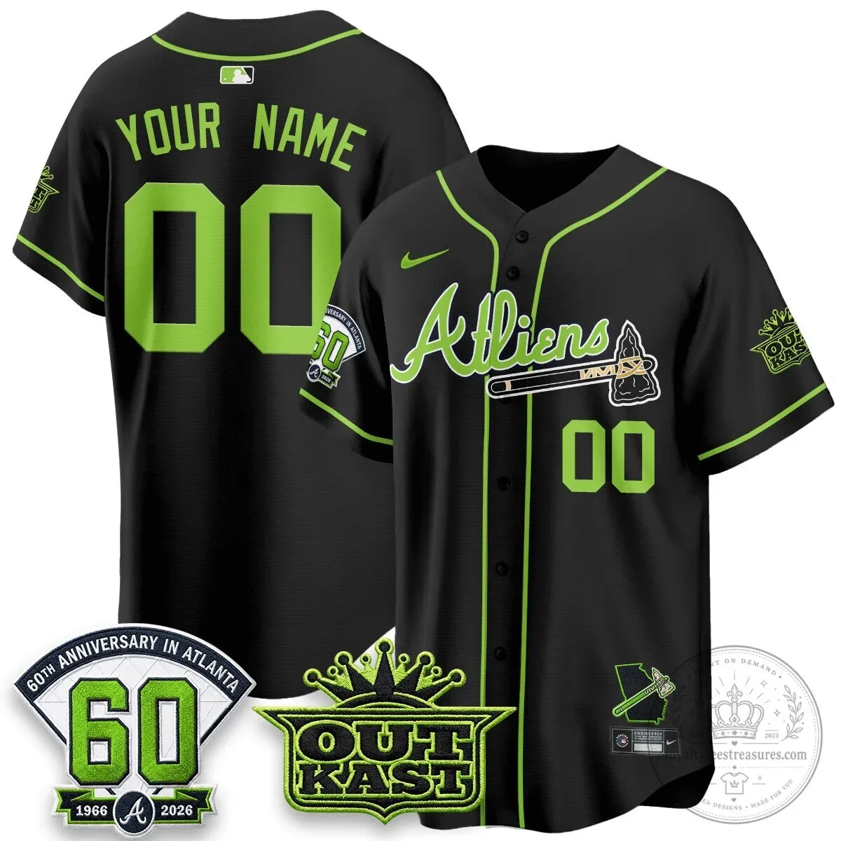 Atlanta Braves Outkast Atliens 60th Anniversary Custom Black Baseball Jersey 7 Atlanta Braves Outkast Atliens 60th Anniversary Custom Black Baseball Jersey