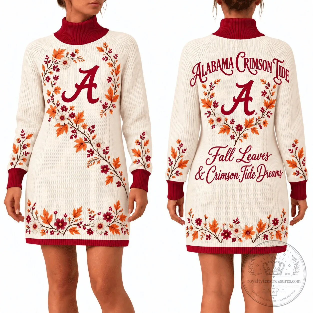 Alabama Crimson Tide Fall Leaves Sweater Dress