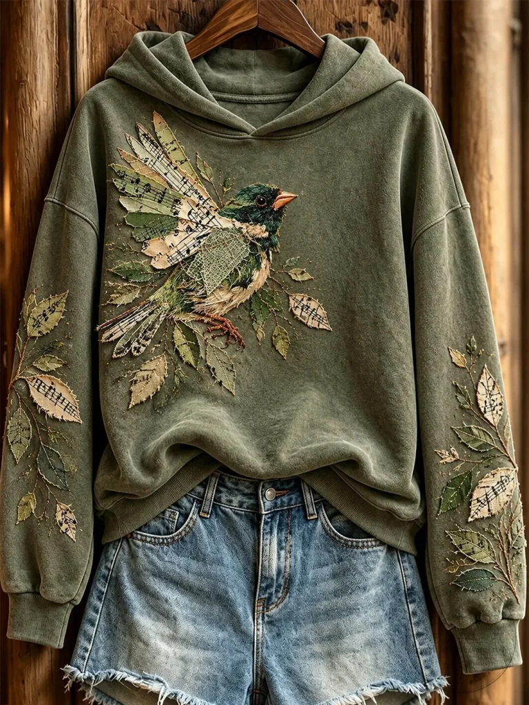 Buc-ee's Never Forget 9/11 Memorial Day Patriotic T-Shirt 8 Artistic Collage Bird Pattern Embroidered Green Pullover Hoodie for Women