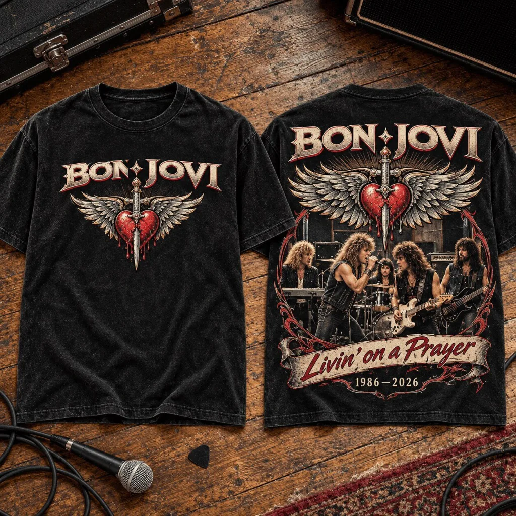 Bon Jovi Livin' on a Prayer 1986-2026 Forty Year Anniversary T-Shirt Bon Jovi Livin' on a Prayer 1986-2026 Forty Year Anniversary T-Shirt