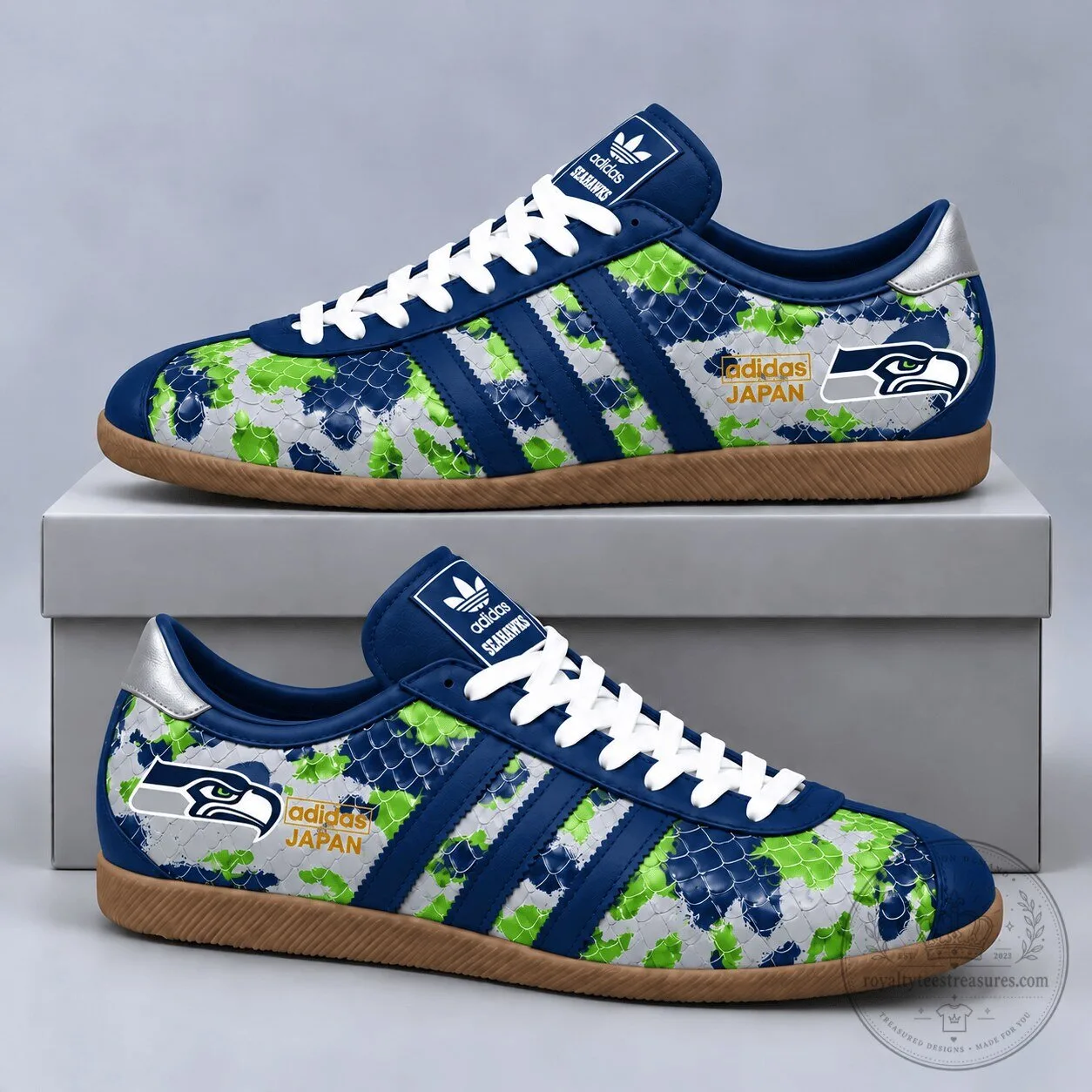 Seattle Seahawks Japan Edition Abstract Floral Print Low Top Gum Sole Casual Sneakers