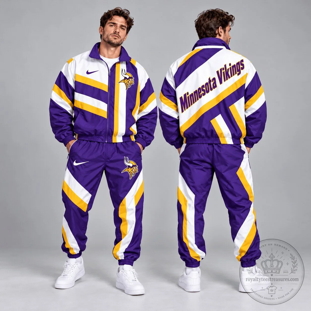 Minnesota Vikings Retro Geometric Stripe Full Zip Windbreaker Jacket