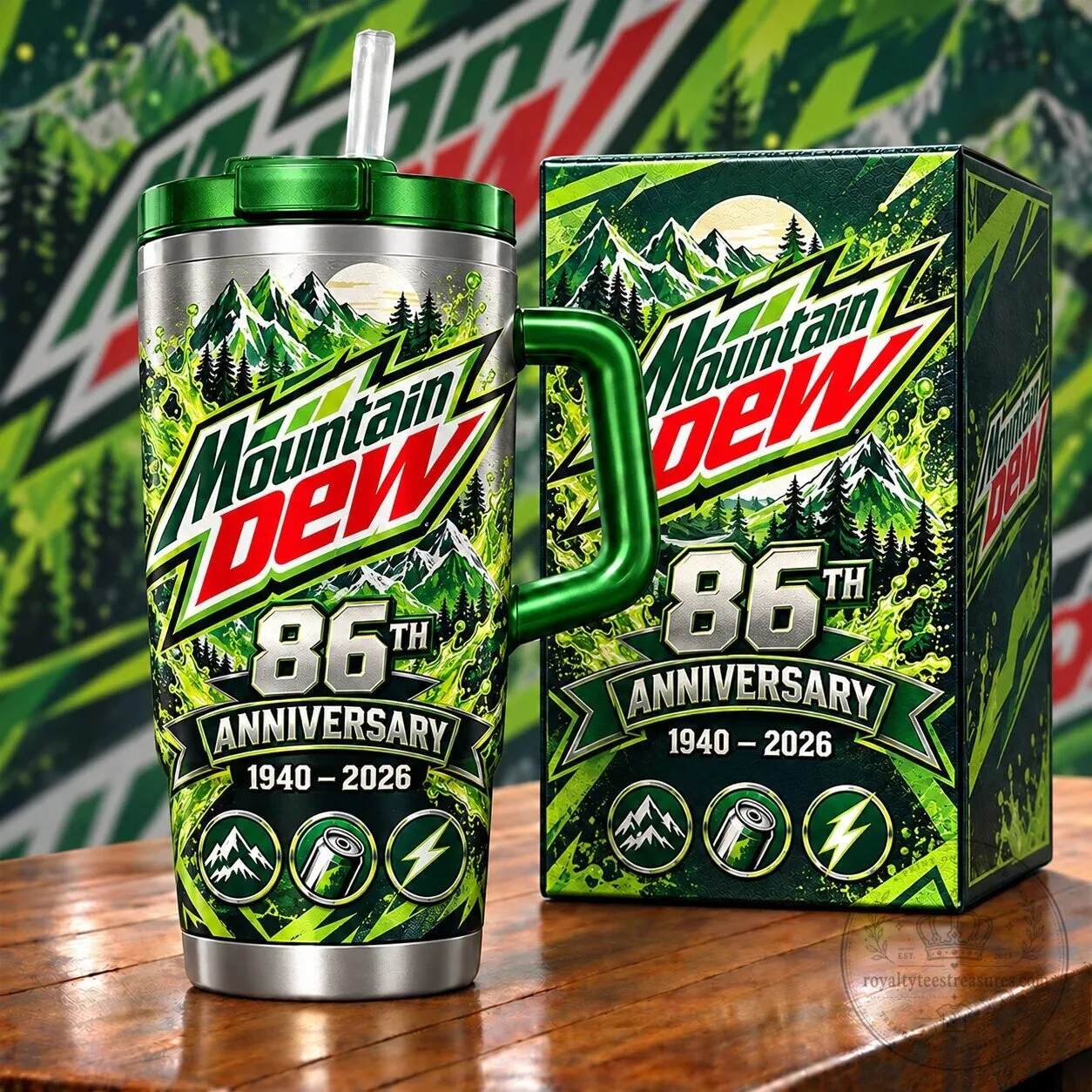 Mountain Dew 86th Anniversary 1940-2026 Stainless Steel Handle Tumbler