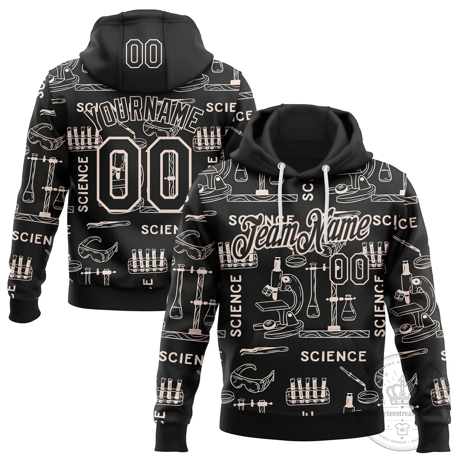 Custom Black and White Science Geek Pullover Hoodie with Team Name and Number