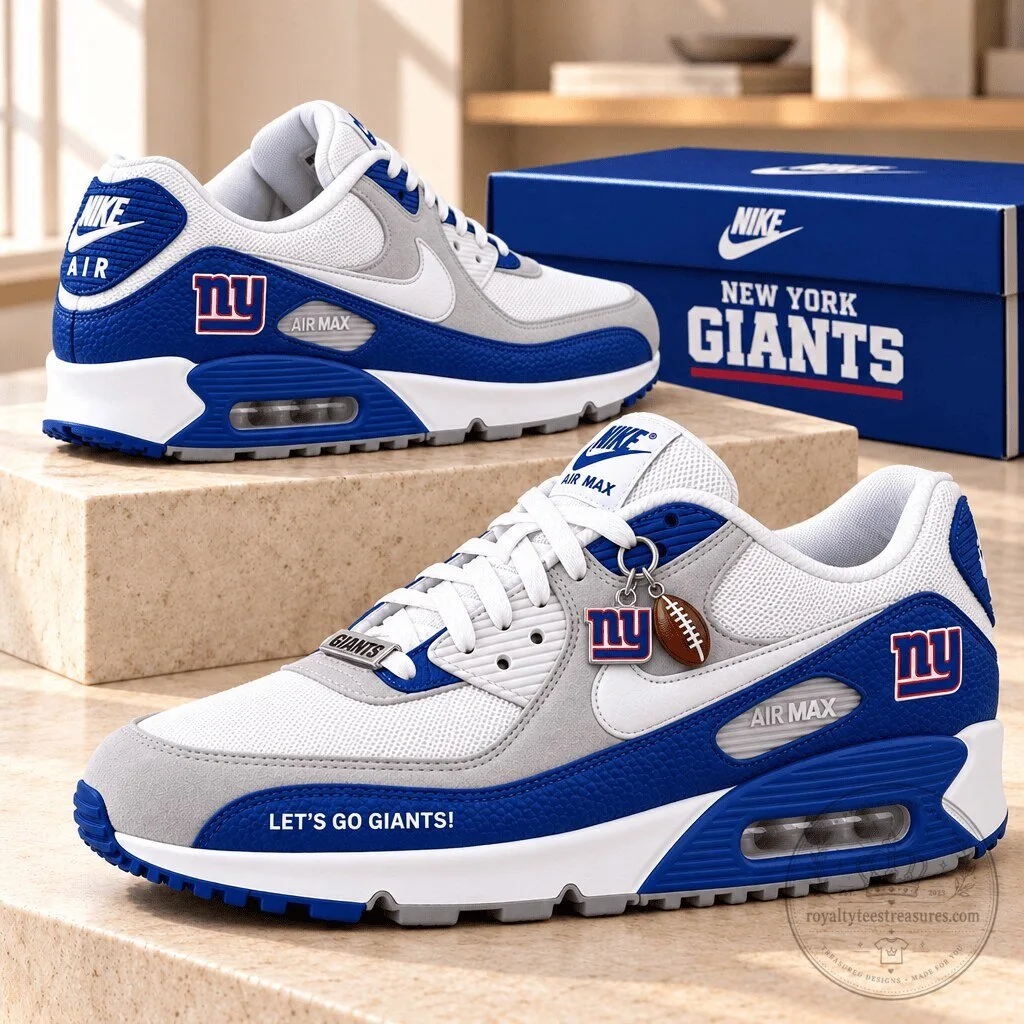 New York Giants Air Max Low Top Sneakers, Let's Go Giants Football Shoes