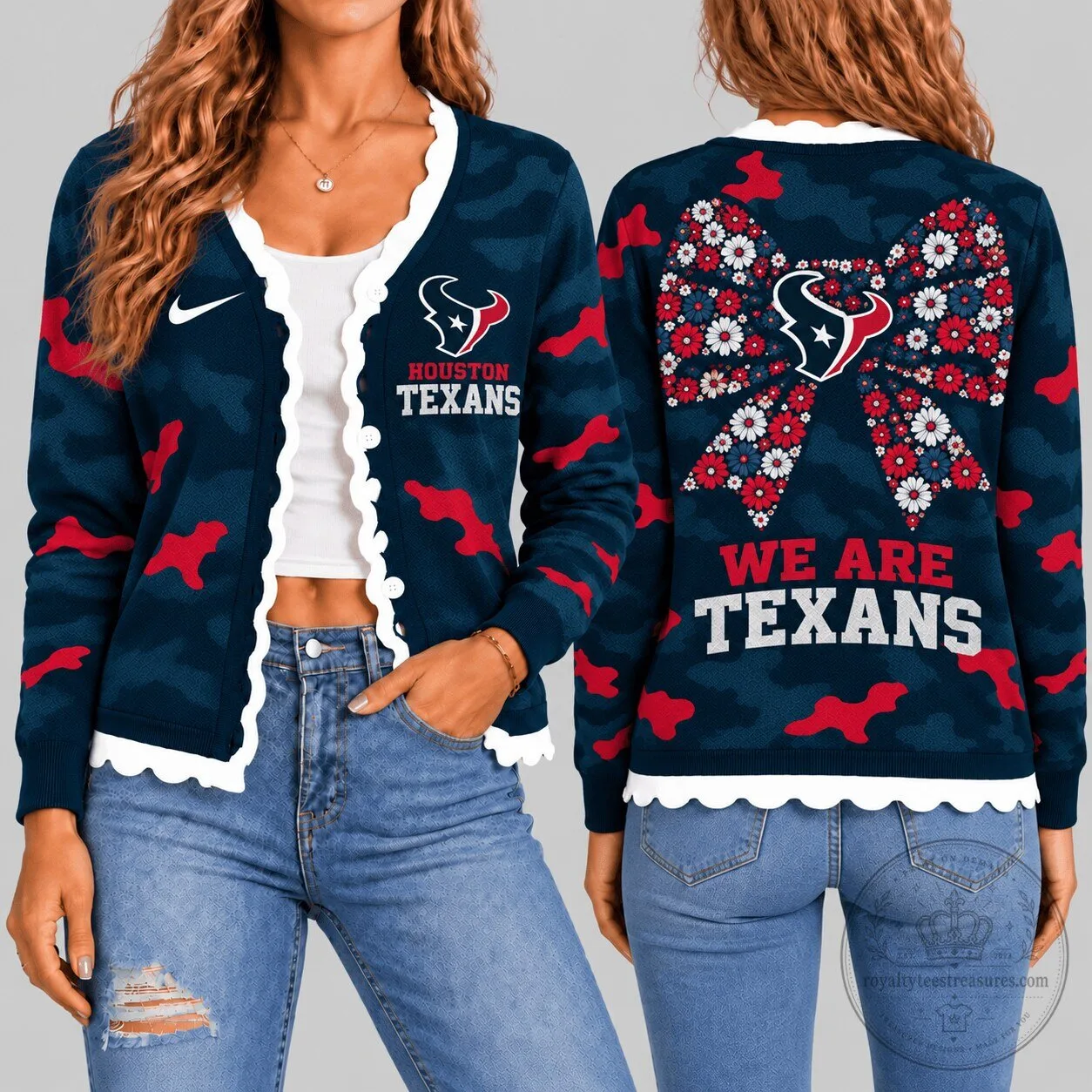 Houston Texans Camouflage Bow Knit Cardigan
