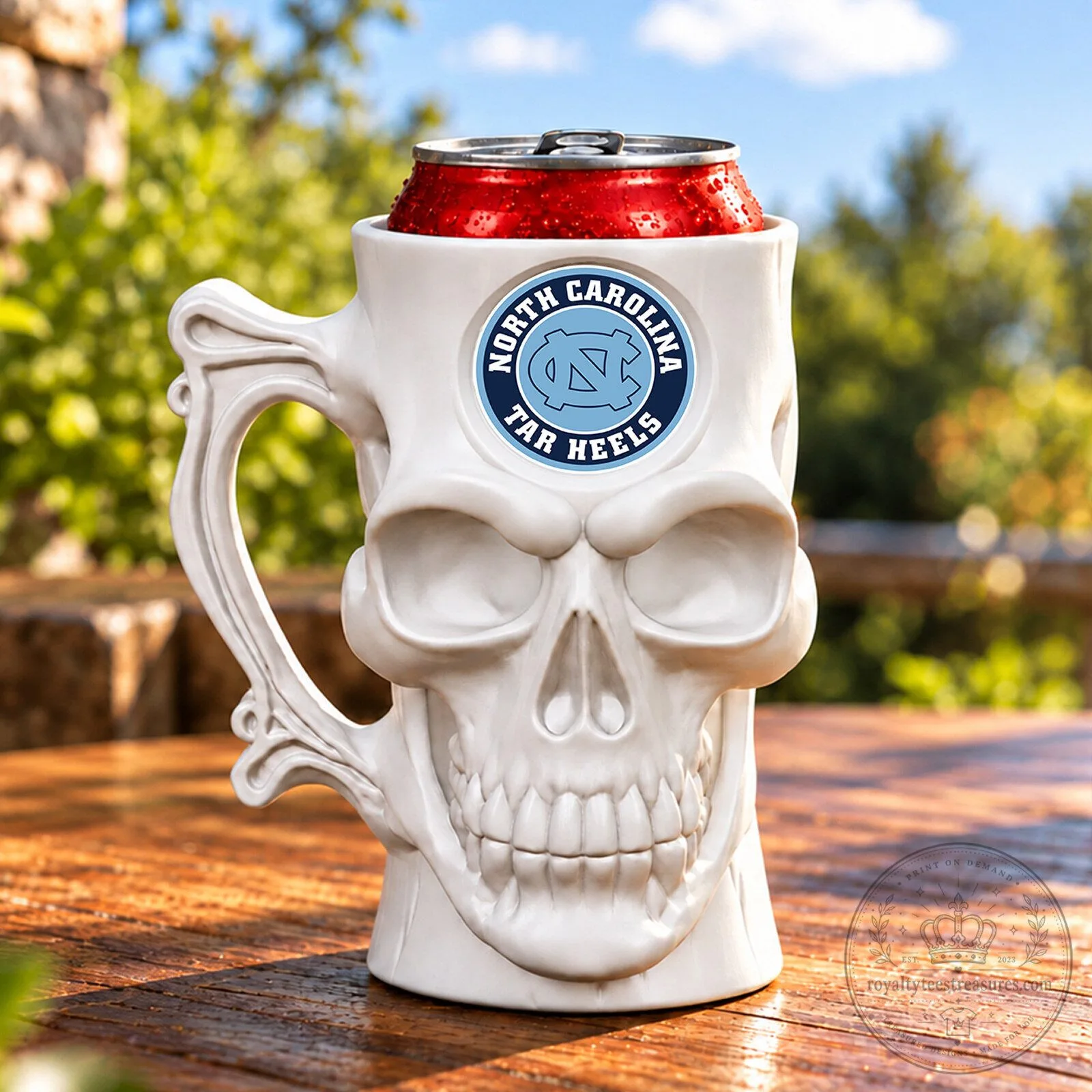 North Carolina Tar Heels Skull Shaped Can Cooler NCAA College Football Drink Holder