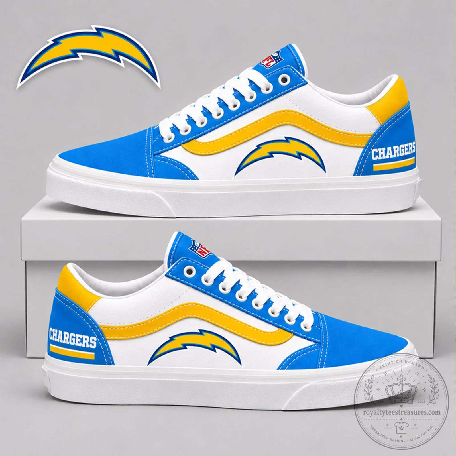 Los Angeles Chargers NFL Team Logo Blue and Yellow Athletic Shoes