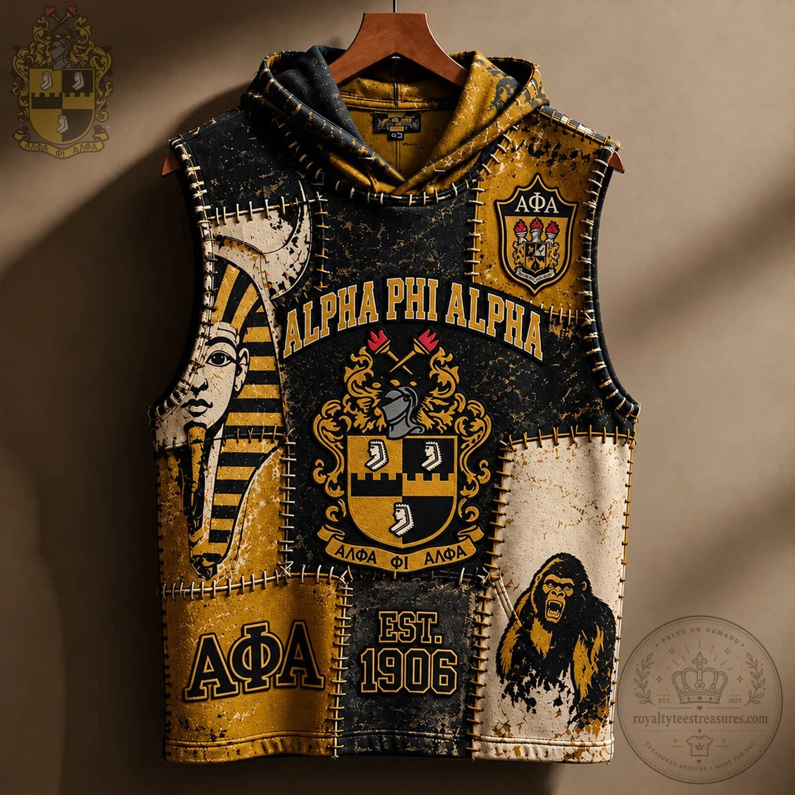 Alpha Phi Alpha Fraternity Incorporated Golden Patchwork Sleeveless Hoodie