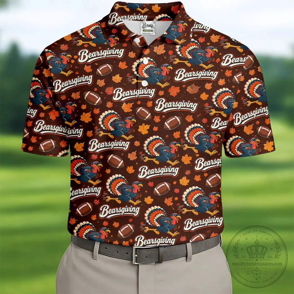 Brown Bearsgiving Turkey Football Pattern Thanksgiving Polo Shirt for Men 18 Brown Bearsgiving Turkey Football Pattern Thanksgiving Polo Shirt for Men