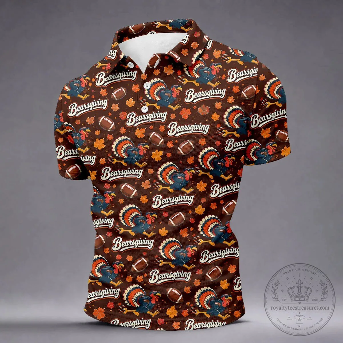 Brown Bearsgiving Turkey Football Pattern Thanksgiving Polo Shirt for Men 19 Brown Bearsgiving Turkey Football Pattern Thanksgiving Polo Shirt for Men