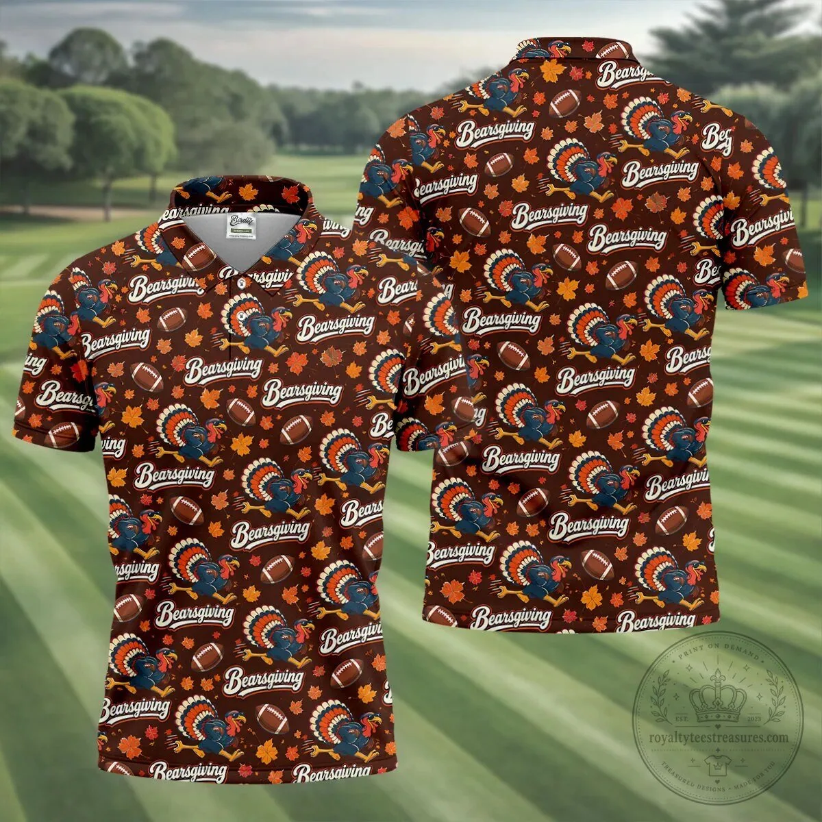 Brown Bearsgiving Turkey Football Pattern Thanksgiving Polo Shirt for Men 22 Brown Bearsgiving Turkey Football Pattern Thanksgiving Polo Shirt for Men