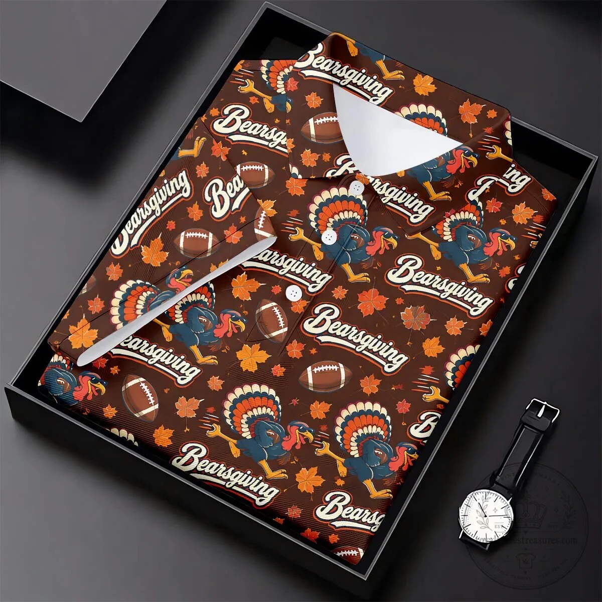 Brown Bearsgiving Turkey Football Pattern Thanksgiving Polo Shirt for Men 23 Brown Bearsgiving Turkey Football Pattern Thanksgiving Polo Shirt for Men