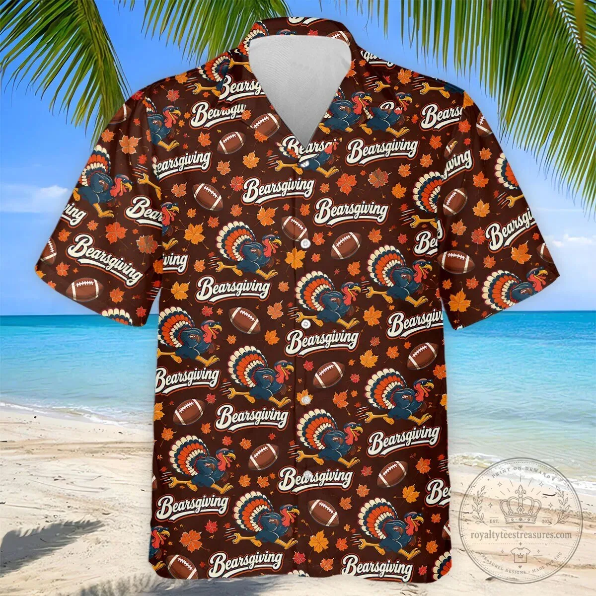 Brown Bearsgiving Turkey Football Pattern Thanksgiving Polo Shirt for Men 24 Brown Bearsgiving Turkey Football Pattern Thanksgiving Polo Shirt for Men