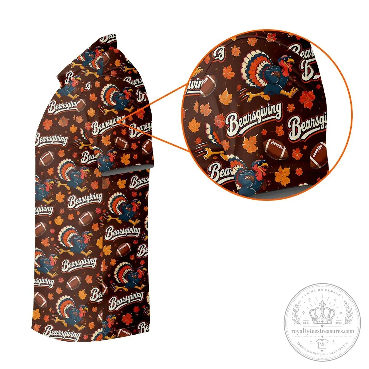 Brown Bearsgiving Turkey Football Pattern Thanksgiving Polo Shirt for Men 25 Brown Bearsgiving Turkey Football Pattern Thanksgiving Polo Shirt for Men