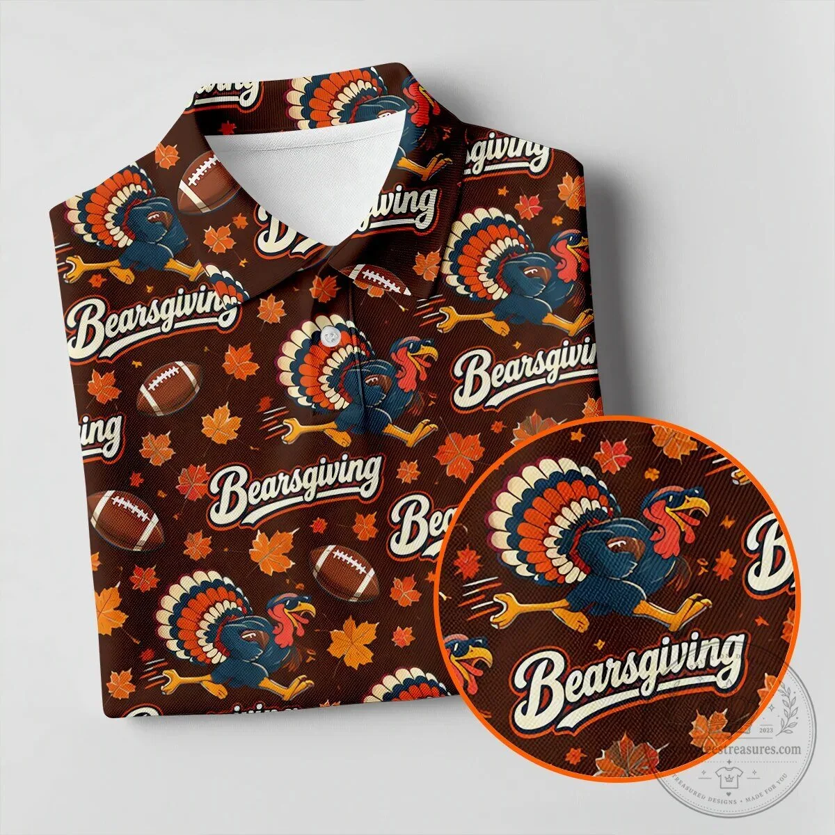 Brown Bearsgiving Turkey Football Pattern Thanksgiving Polo Shirt for Men 26 Brown Bearsgiving Turkey Football Pattern Thanksgiving Polo Shirt for Men