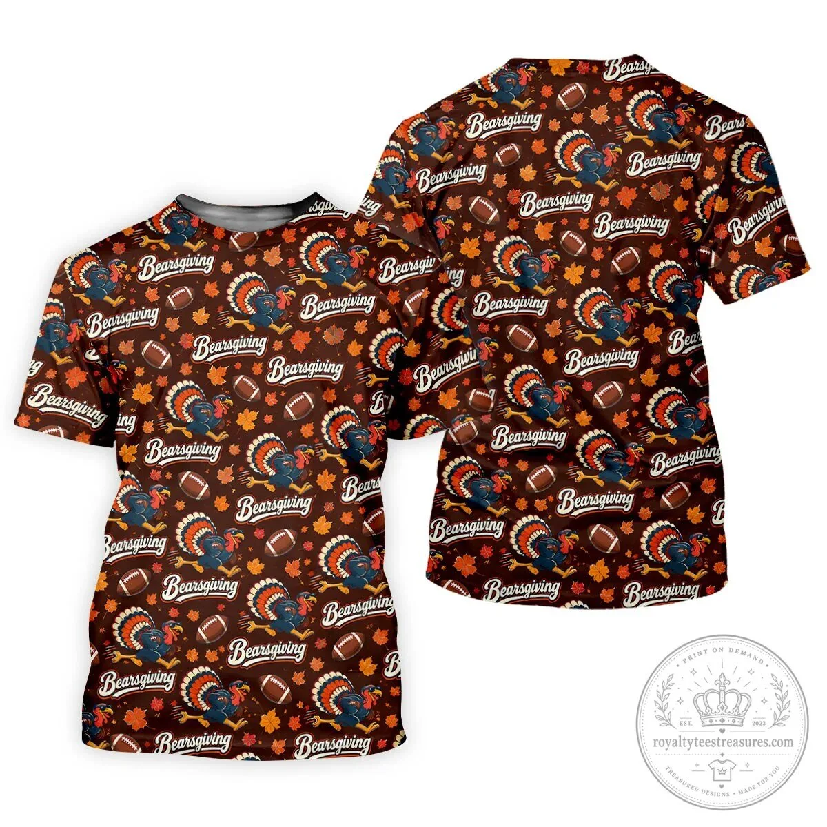 Brown Bearsgiving Turkey Football Pattern Thanksgiving Polo Shirt for Men 27 Brown Bearsgiving Turkey Football Pattern Thanksgiving Polo Shirt for Men