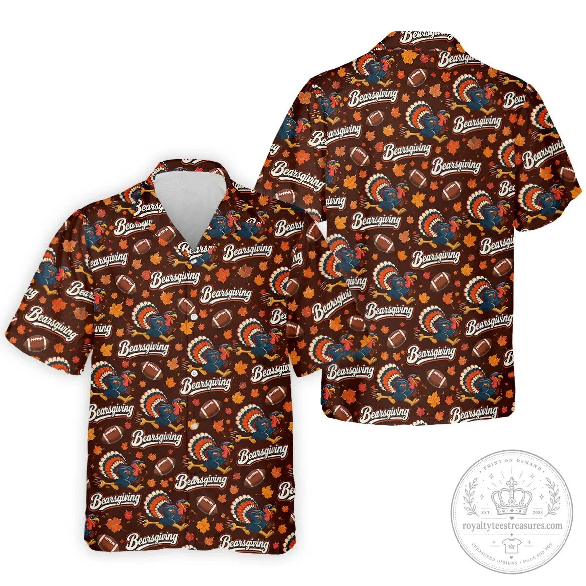 Brown Bearsgiving Turkey Football Pattern Thanksgiving Polo Shirt for Men 28 Brown Bearsgiving Turkey Football Pattern Thanksgiving Polo Shirt for Men