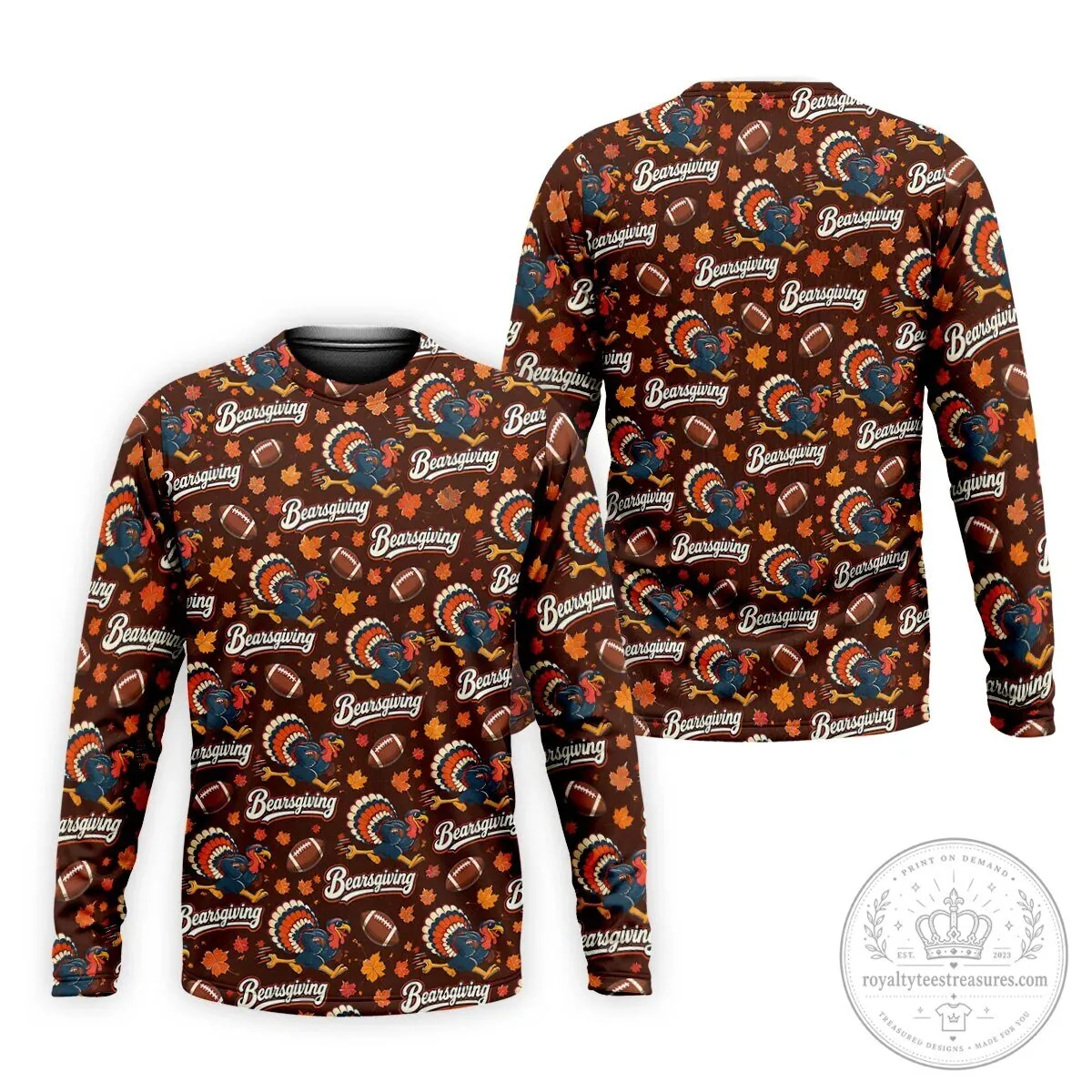 Brown Bearsgiving Turkey Football Pattern Thanksgiving Polo Shirt for Men 29 Brown Bearsgiving Turkey Football Pattern Thanksgiving Polo Shirt for Men