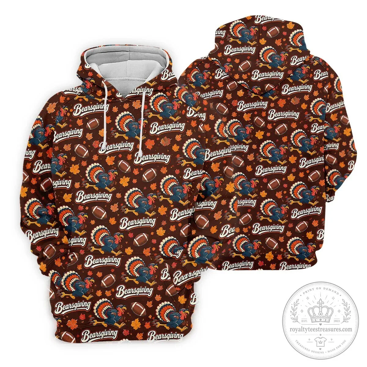 Brown Bearsgiving Turkey Football Pattern Thanksgiving Polo Shirt for Men 31 Brown Bearsgiving Turkey Football Pattern Thanksgiving Polo Shirt for Men