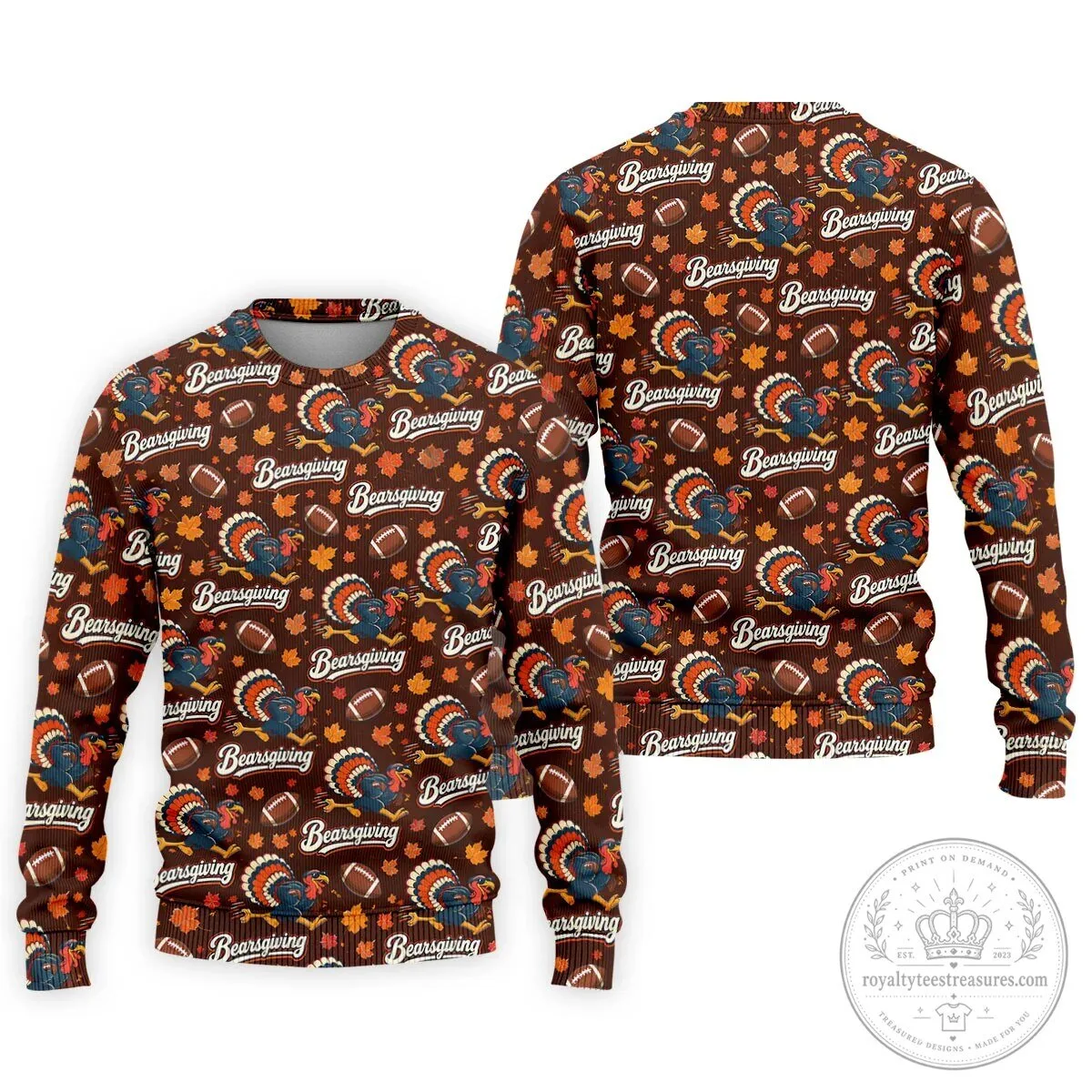 Brown Bearsgiving Turkey Football Pattern Thanksgiving Polo Shirt for Men 33 Brown Bearsgiving Turkey Football Pattern Thanksgiving Polo Shirt for Men